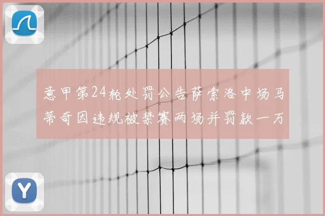 意甲第24轮处罚公告萨索洛中场马蒂奇因违规被禁赛两场并罚款一万欧元